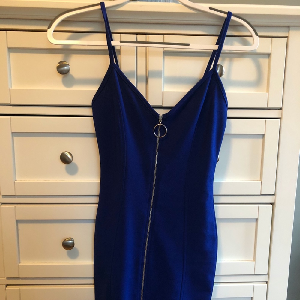 Windsor Blue Zipper Bodycon Mini Dress
